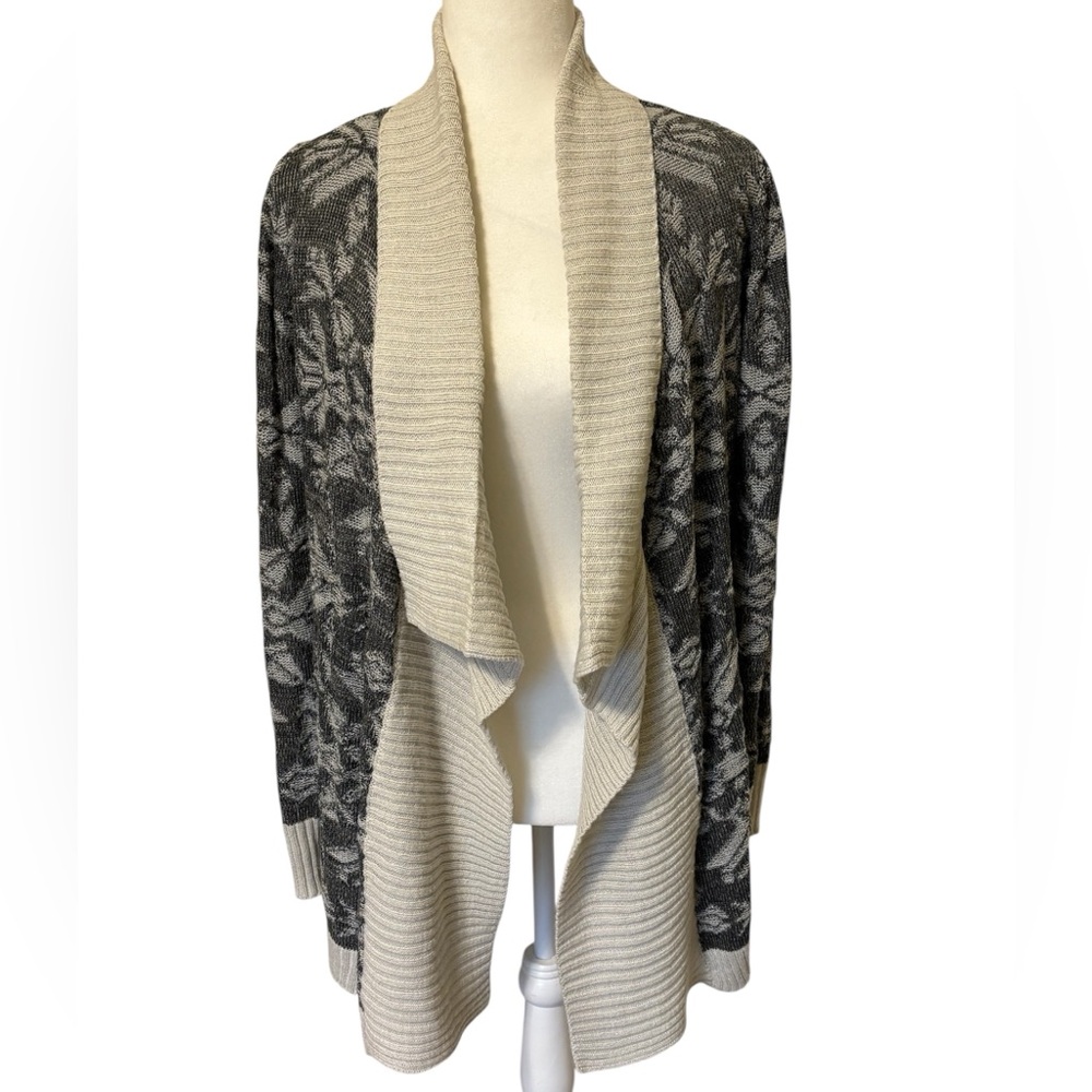 MUDD Gray and Cream Open Cardigan Waterfall Shawl Collar Size Medium